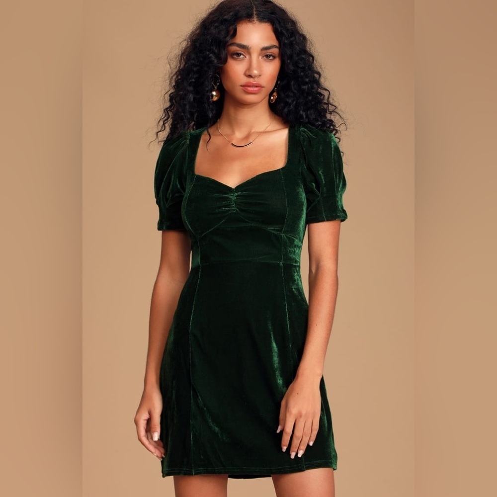 Lulus One Last Kiss Velvet Puff Sleeve Mini Dress